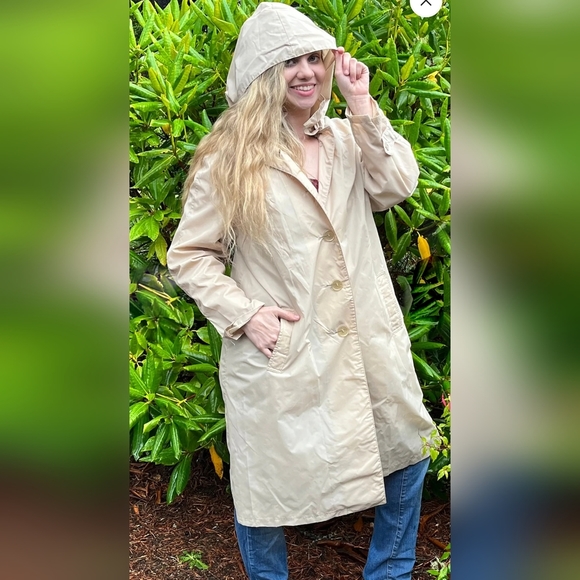 VINTAGE 1960's ALLIGATOR LACOSTE Full-Fit Utility Hooded Belted Trech Coat Sz L - Picture 7 of 12